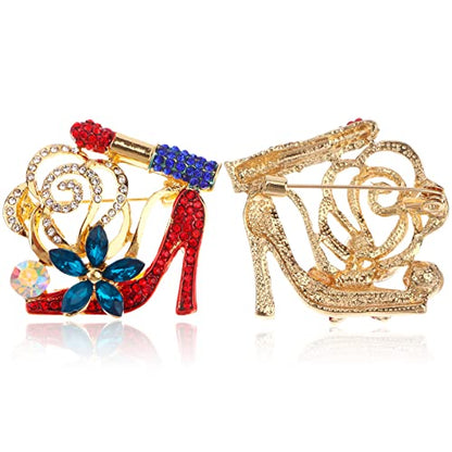 Lip Stick and High Heel Brooch for Women's Fashion Crystal Brooch Pin