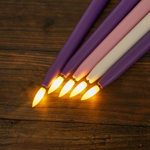 Stmarry Flameless Advent Candles, Set of 5 - Flickering LED Flame, 11 Inch Taper Candlesticks, Remote Controlled - 3 Purple, 1 Pink, 1 White for Christmas Wreath - color: Purple, Pink and White
