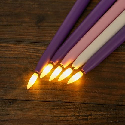 Stmarry Flameless Advent Candles, Set of 5 - Flickering LED Flame, 11 Inch Taper Candlesticks, Remote Controlled - 3 Purple, 1 Pink, 1 White for Christmas Wreath - color: Purple, Pink and White