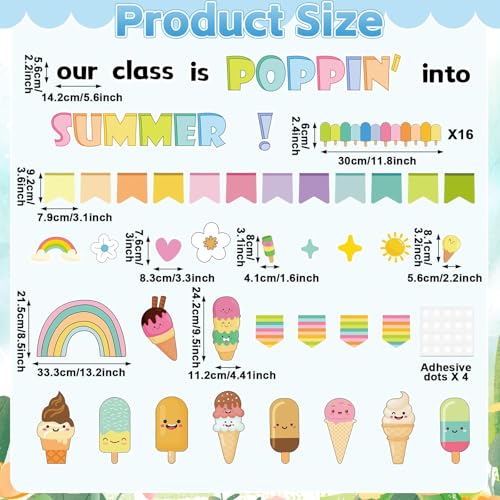 Summer Bulletin Board Decorations Set Ice Cream Classroom Decor Our Class is into Summer Colorful Ice Cream Paper Cutouts for School Office Home Teacher Classroom Wall Supplies - style: Ice Cream