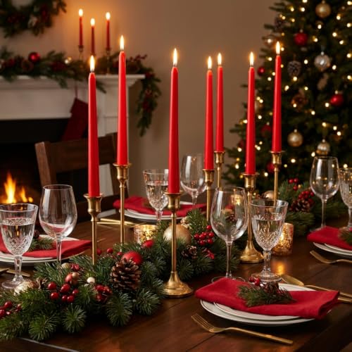 Leor & Lair Red Taper Candles, 40 Pack, 10" Bulk Taper Candles, Unscented - color: Red