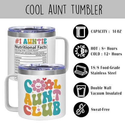 Best Auntie 14 oz Tumbler – Cool Aunt Club Cup, Funny Nutrition Facts Design, Birthday & Holiday Gift from Niece or Nephew - color: Cool Aunt