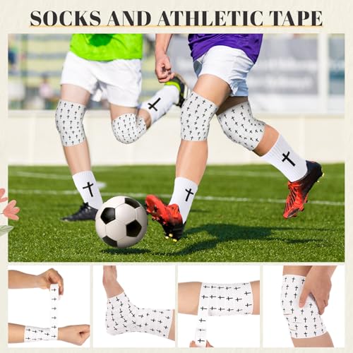 TrelaCo 2 Sets Cross Grip Socks with 2 Pcs Christian Athletic Tape Jesus Soccer Grip Socks Cotton Sports Athletic Tape Serrated Edges for Easter Gifts Football Baseball(White,Cross) - color: White