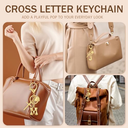 Initial Bag Charms Keychains Women, Cross Cute Heart Letter Key Chain Purse Backpack Handbags Keychain Christian Gift - color: Gold Q