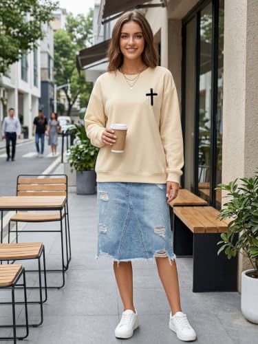 Christian Sweatshirts for Women Jesus Shirts Faith Cross Bible Verse Tops - color: Apricot-a, size: XX-Large