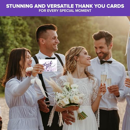 Decorably 24 Pack Glittery 6x4in Purple Thank You Cards with Envelopes - style: Purple