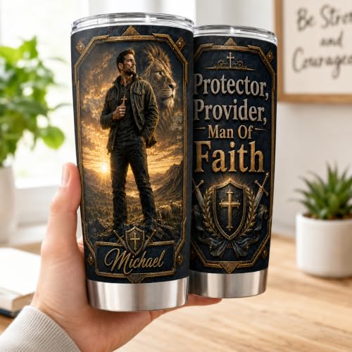 Personalized Christian Gifts For Men - Warrior Christ Religious Faith Tumbler V16 - A Child Of God Man Of Faith Bible For Dad, Husband, Grandpa on Fathers Day, Christmas, Birthday - color: CH-VAR-16