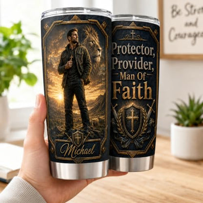 Personalized Christian Gifts For Men - Warrior Christ Religious Faith Tumbler V16 - A Child Of God Man Of Faith Bible For Dad, Husband, Grandpa on Fathers Day, Christmas, Birthday - color: CH-VAR-16