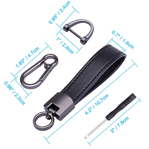 Wisdompro Genuine Leather Car Keychain, Universal Key Fob Keychain - color: Black (Carabiner Clip)