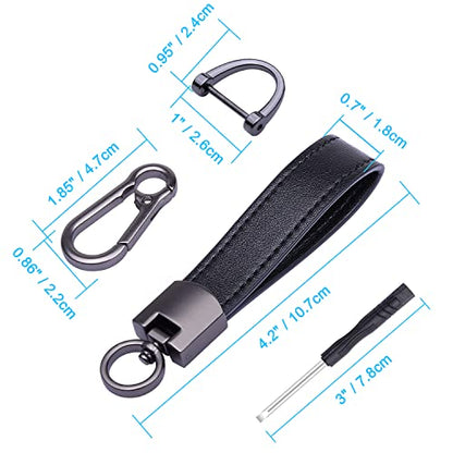 Wisdompro Genuine Leather Car Keychain, Universal Key Fob Keychain - color: Black (Carabiner Clip)