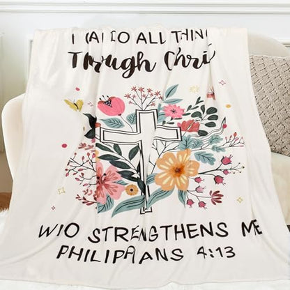 Christian Throw Blanket Gift for Women 60"x50", Birthday Inspirational Gift - color: Flowerchrist