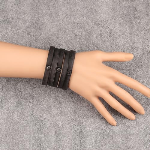 GelConnie Punk Leather Cuff Bracelet Adjustable Straps Wrap Bracelets Arm Armor Cuff Gothic Leather Wristbands for Men, Women - color: MLPB097-Brown