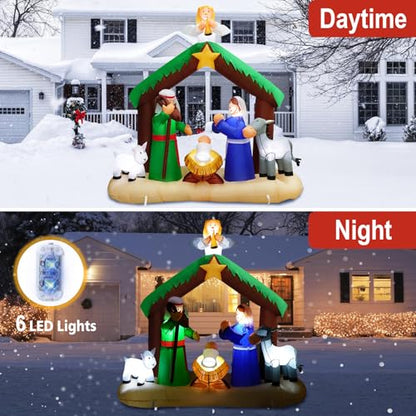 6.4 FT Christmas Inflatable Nativity Jesus Stable Christmas Angel Scene Decorations, Christmas Blow up Yard Decoration Built-in 6 LED for Christmas Decorations Outdoor Indoor Xmas Gifts