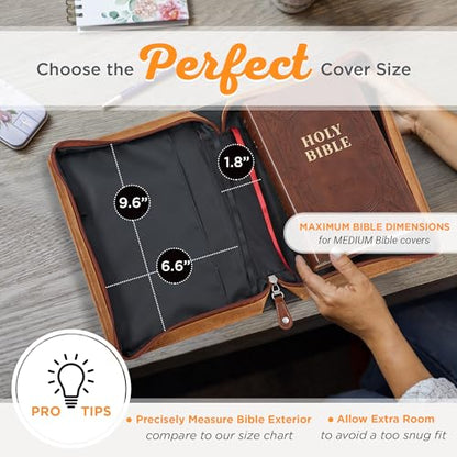 Christian Art Gifts Classic Vegan Leather Bible Cover for Men: Trust in the Lord - Inspirational Bible Verse, Sturdy Easy Carry Book Case w/Pen Loops, Brown, Medium