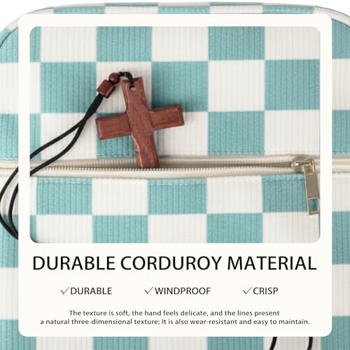 Bible Cover Case for Women Corduroy Bible Case for Girls Large Bible Cover with Handle Bible Study Supplies Accessories Christian Gifts for Women (Blue-Checkered, Medium)