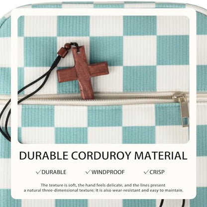 Bible Cover Case for Women Corduroy Bible Case for Girls Large Bible Cover with Handle Bible Study Supplies Accessories Christian Gifts for Women (Blue-Checkered, Medium)