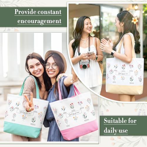 Aliceset 12 Pcs Christian Religious Gift for Women Bulk Included Bible Verse Canvas Tote Bag with Cosmetic Bag for Her Women Sister Mom Wife Birthday Mothers Day(Flower) - style: Flower
