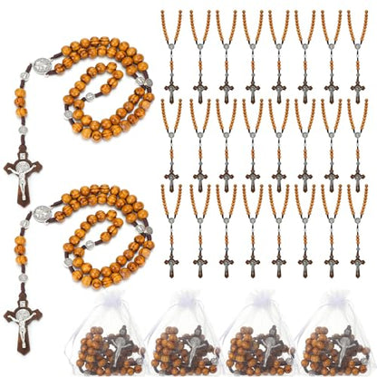 Equsion 24 Set Wooden Rosary Necklace Catholic Jesus Cross - color: Coffee