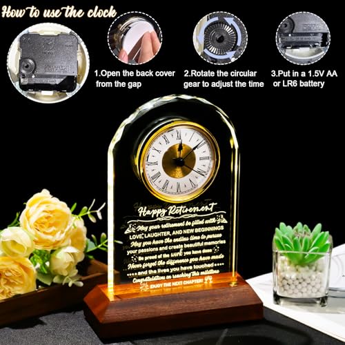 Arikyrist Glass Happy Retirement Clock Gifts for Women Men Retired Ideas - color: Retirement