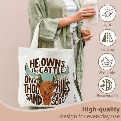 kunlisa Christian Tote Bag for Women, Christian Gifts for Women Faith Canvas Tote Bag - color: Cowboy Retro Skeleton Bible
