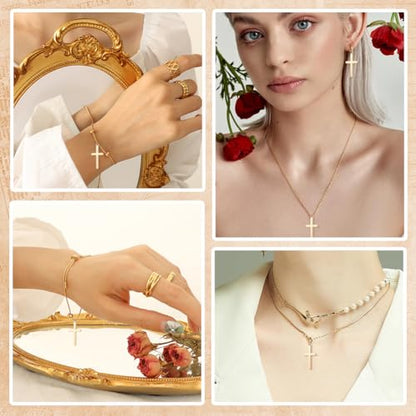 Beebeecraft 1 Box 20Pcs Cross Charms 18K Gold Plated Brass Christian Easter Crucifix Charms for Jewelry Making Bracelet Pendant Necklace DIY Crafts
