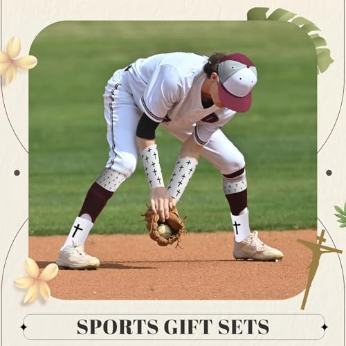 TrelaCo 2 Sets Cross Grip Socks with 2 Pcs Christian Athletic Tape Jesus Soccer Grip Socks Cotton Sports Athletic Tape Serrated Edges for Easter Gifts Football Baseball(White,Cross) - color: White