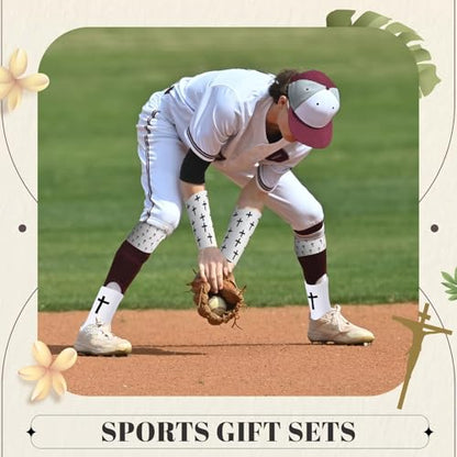 TrelaCo 2 Sets Cross Grip Socks with 2 Pcs Christian Athletic Tape Jesus Soccer Grip Socks Cotton Sports Athletic Tape Serrated Edges for Easter Gifts Football Baseball(White,Cross) - color: White