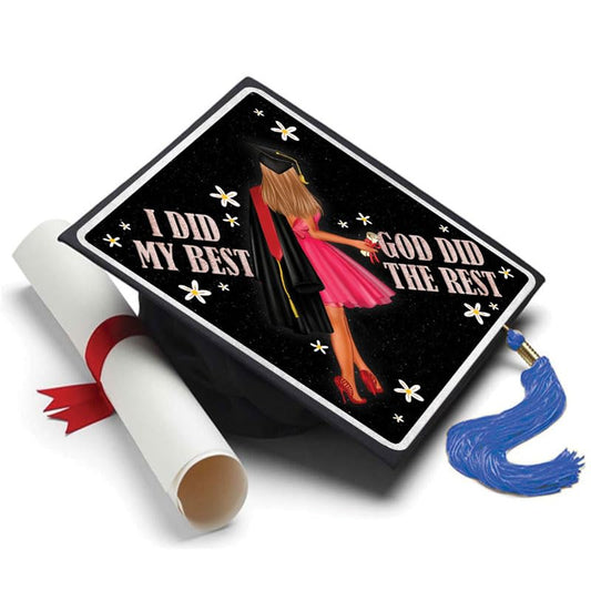 Tassel Toppers Woman Custom Graduation Cap, Graduation Cap Topper & Design - color: Black - God Did the Rest