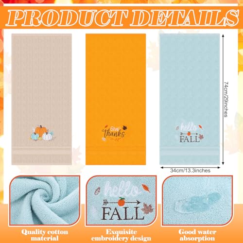 SmoothNovelty 3 Pcs Give Thanks Pumpkin Fall Hand Towels for Bathroom - color: Give Thanks, size: 13.3 x 29.5 inches