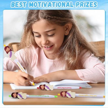 50 Pcs Christian Jesus Pens Bible Verse Pens Little Jesus Figures Ballpoint Pen Black Ink Pen Christmas Inspirational Quotes Scripture Religious Pen for Classroom Prizes Church Christmas Easter Gift