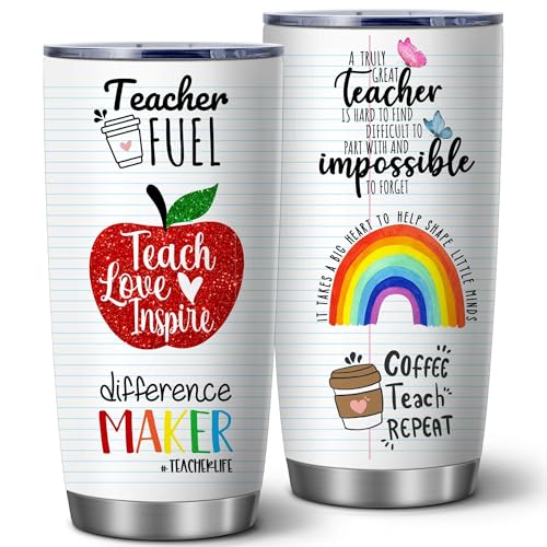 20oz Apple Rainbow Teacher Insulated Stainless Steel Tumbler with Lid - color: Rainbow Glitter Teacher