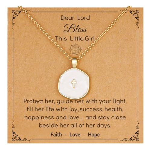 Cross Necklace for Granddaughter Daughter Jewelry Gifts - color: White, style: Bless