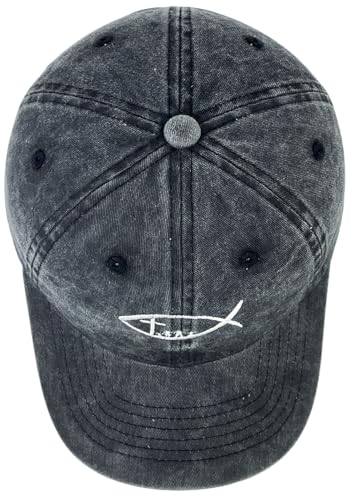 Cross Embroidered Hat for Men Women Dad Trucker Baseball Cap Adjustable - color: Fish Cross Black