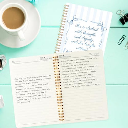 CNhoqc Blue Coquette Spiral Notebook, 4 Pcs Inspirational Bible Verse Bow