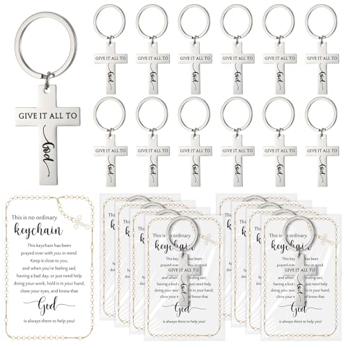 40 Set Christian Gifts Buk Jesus Keychains Stainless Steel, cross - color: Cross, size: Stainless Steel
