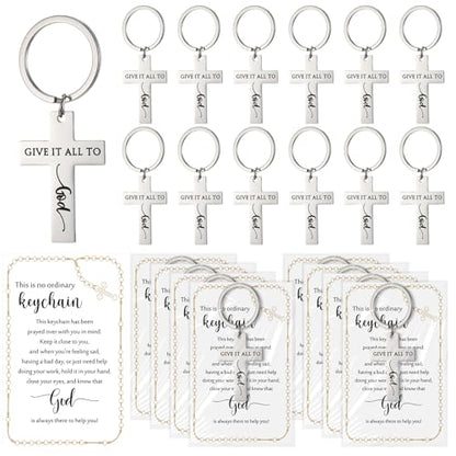 40 Set Christian Gifts Buk Jesus Keychains Stainless Steel, cross - color: Cross, size: Stainless Steel