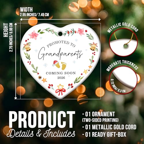 ZAGKOO Christmas Grandparents Gifts - First Time Grandparents Gifts - Promoted to Grandma, Grandpa Ornament - Coming Soon Baby Pregnancy Announcement 2026 for New Grandma, Grandpa - Ceramic Ornament - color: Grandparents