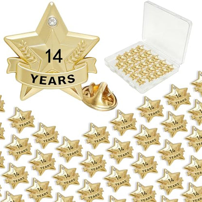 Years of Service Pins, Gold Star Pin for 1-30 Year Work Anniversary, Long Standing Employee Recognition Award Star Pins for Staff, Team & Volunteers - style: 14 Years
