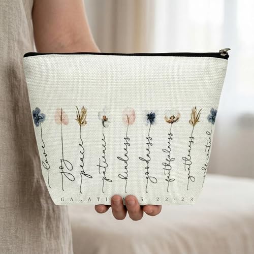 1 Pcs Christian Themed Makeup Bag (8.66x7x1.57 in) Cosmetic Pouch Printed with Bible Verses Exquisite Floral Pattern Thoughtful Positive Energy Gift for Women (B) - color: B