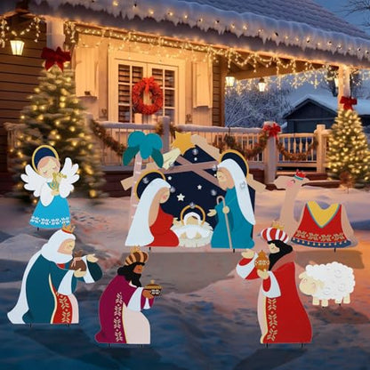 WONDER GARDEN Christmas Nativity Yard Stakes,7 Pack Outdoor Garden Decor