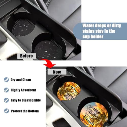 Cup Holders Car Coasters - Sea Beach Palm Tree Absorbent Ceramic Coaster, Drink Cup Holder Coasters, Auto Accessories for Women & Men, Pack of 2 - color: Life is Better at the Beach