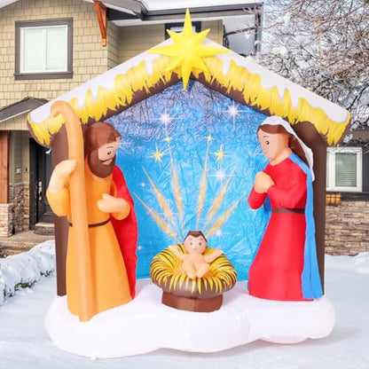 COMIN 6FT Christmas Inflatables Nativity Scene Outdoor Decorations, Christmas Blow Ups Yard Decorations Nativity Sets for Yard Garden Lawn