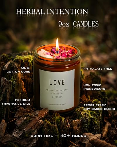 Love Spell Candles, Ritual, Soy Wax Crystal, Manifesting, Garnet, Rose Quartz, Pink Crystal Candles.(Love) - style: Love