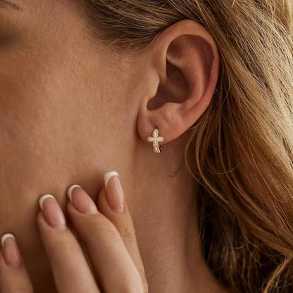 LOYATA Gold Cross Earrings for Women-14K Gold Plated Small Hoop Huggie Earrings Dainty Trendy CZ Cross Hoop Earring Cute Hypoallergenic Hoops Jewelry Gifts for Women Mothers Day Gifts for Mom - color: CZ Style2