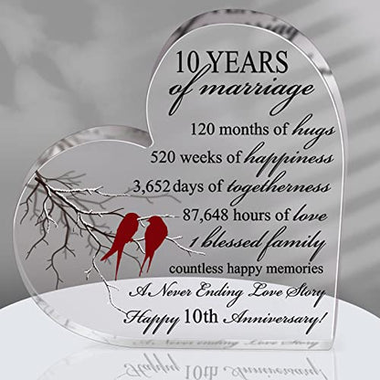 Qunclay 10th Marriage Gift for Parents Couple 10 Years Wedding Anniversary Souvenir Heart Marriage Keepsake Wedding Anniversarys Decorations for Women Men Mom Husband Wife He She Friend Grandparents - style: 10th