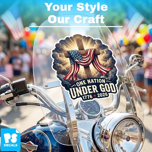 One Nation Under God America 250 Sticker Set (2 Pack) – Christian Patriotic Cross Vinyl Decals – 1776-2026 USA Faith Stickers – Waterproof America250 Collectible Decals