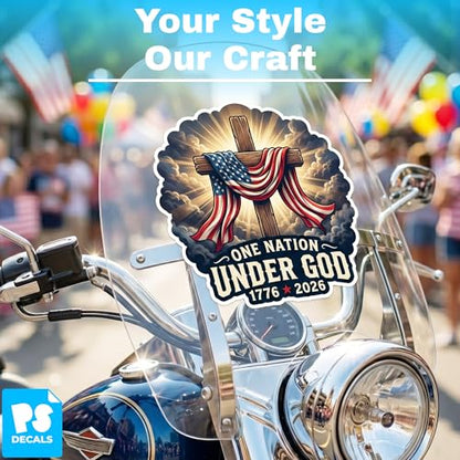 One Nation Under God America 250 Sticker Set (2 Pack) – Christian Patriotic Cross Vinyl Decals – 1776-2026 USA Faith Stickers – Waterproof America250 Collectible Decals