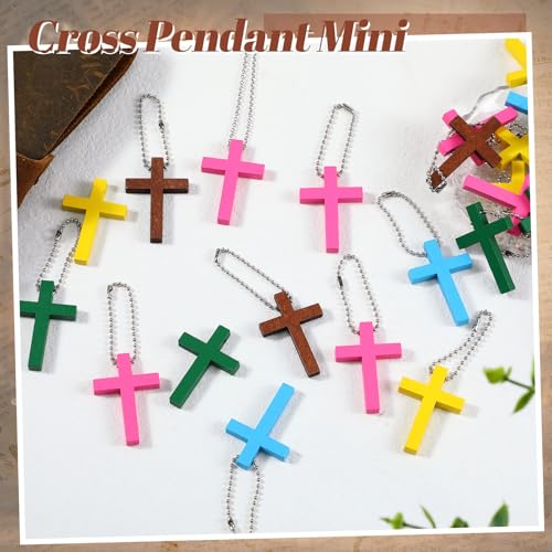Hicarer Wooden Cross Keychain Bulk Christian - color: Classic Mixed Color