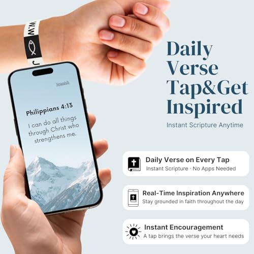 Lusinus Bible Verse Bracelets, Tap for Scripture, NFC Daily Wristband - color: BLACK ( HE IS RISEN)