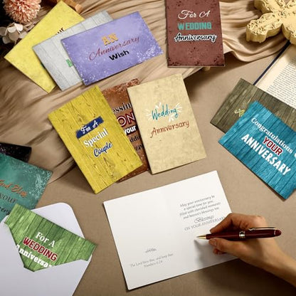 Motiskyy 48 Sets Religious Anniversary Cards Bulk for Wedding Couple Christian Happy Anniversary Cards with Envelopes and Stickers Bible Verse Scripture for Wife Celebrating Moment(Retro) - style: Retro